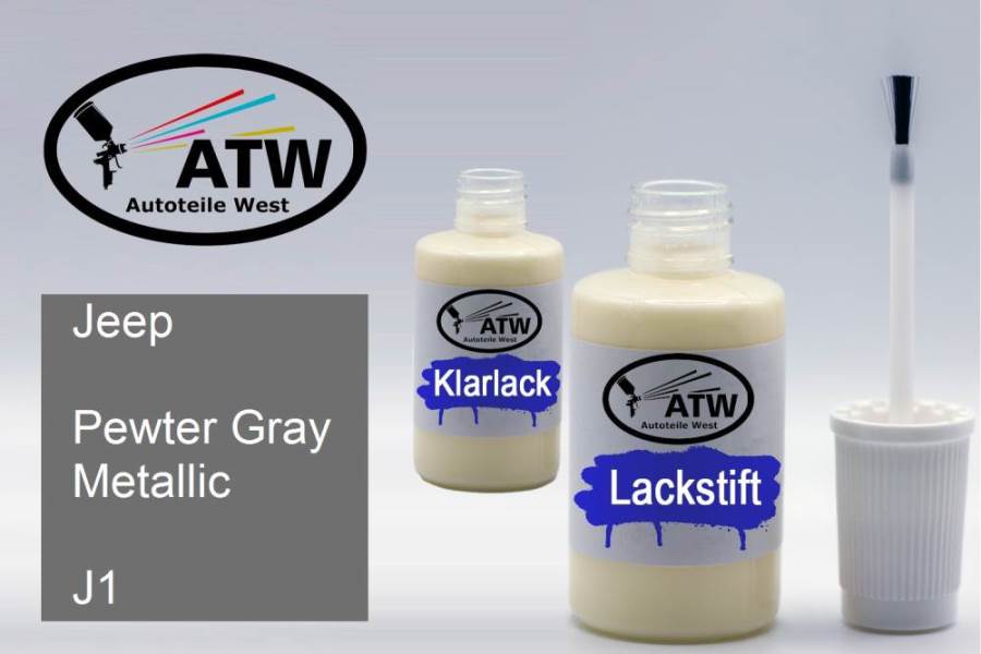 Jeep, Pewter Gray Metallic, J1: 20ml Lackstift + 20ml Klarlack - Set, von ATW Autoteile West.